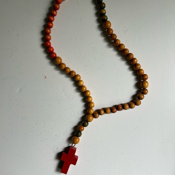 Wooden Rosary Beads with Red Cross - Picture 1 of 5
